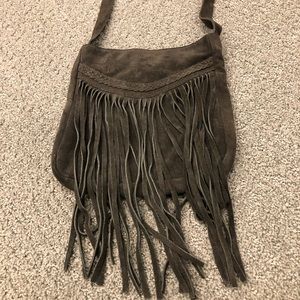 Grey Suede Fringed Purse